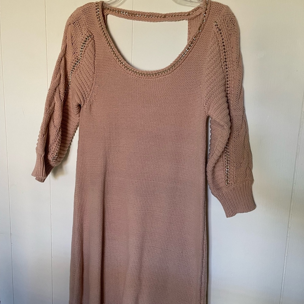 Cream long sleeve sweater dress.